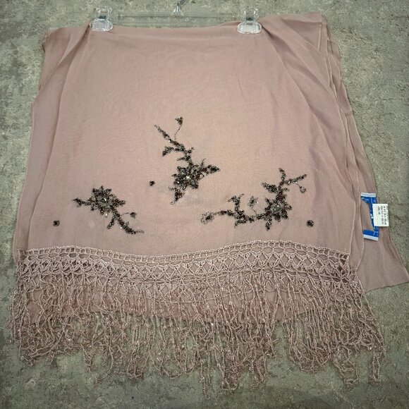 Sue Wong Scarf SILK Dress Shawl Mauve Pink Brown Silver Jeweled Beaded Large 28 - Picture 1 of 16